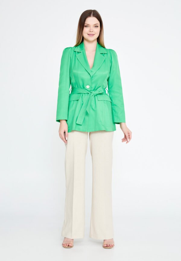 Long Steeve Polymater Solid Color Regular Green Jacket - Image 4