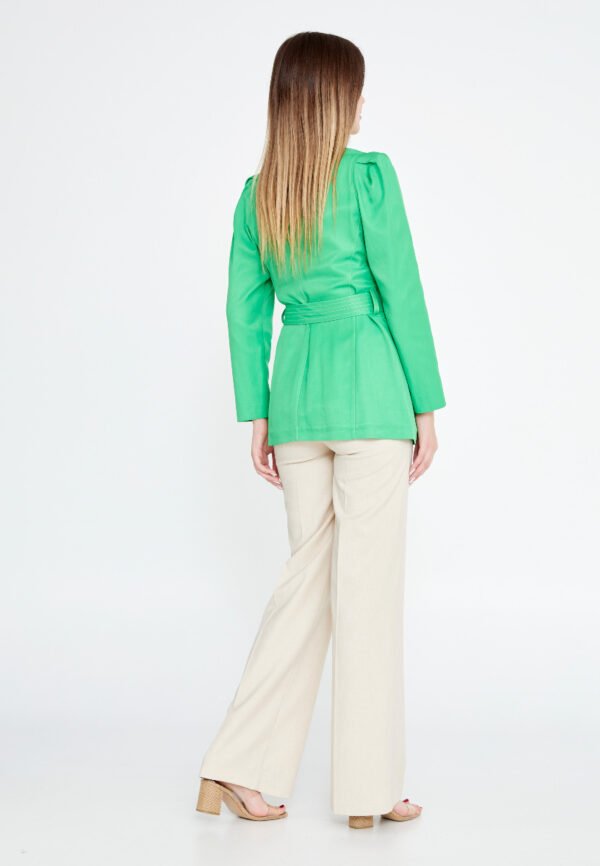 Long Steeve Polymater Solid Color Regular Green Jacket - Image 3