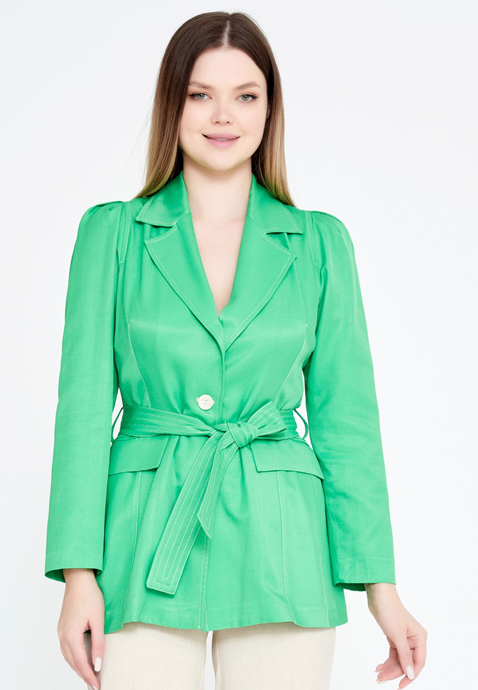 Long Steeve Polymater Solid Color Regular Green Jacket