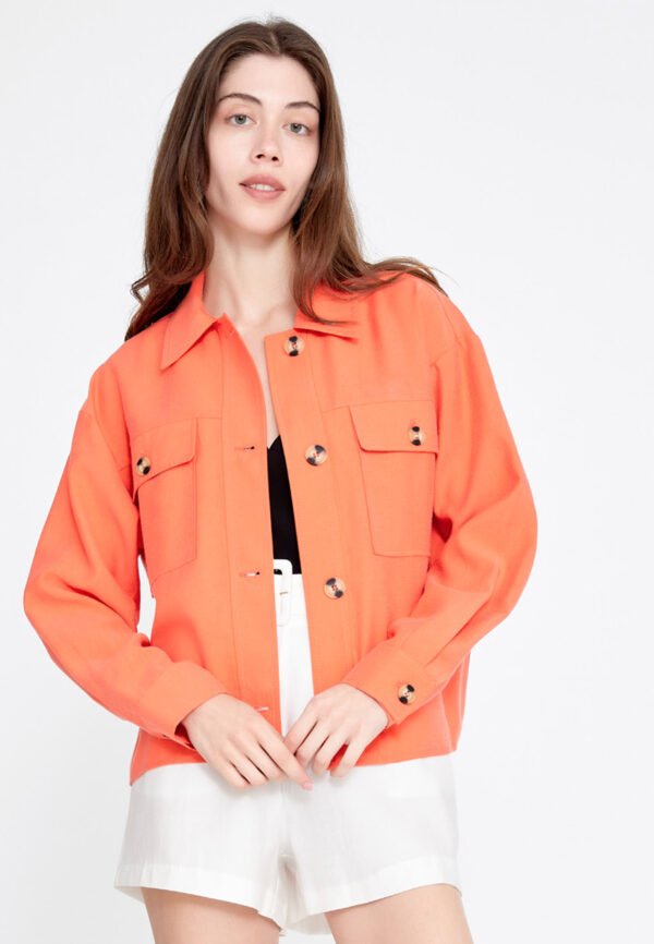 Long Sleeve Polyester Solid Color Regular Orange Jacket
