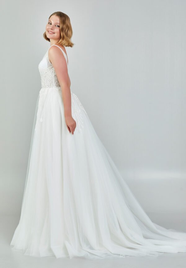 Sleeveless Maxi Tulle Regular Ecru Wedding Dress - Image 7