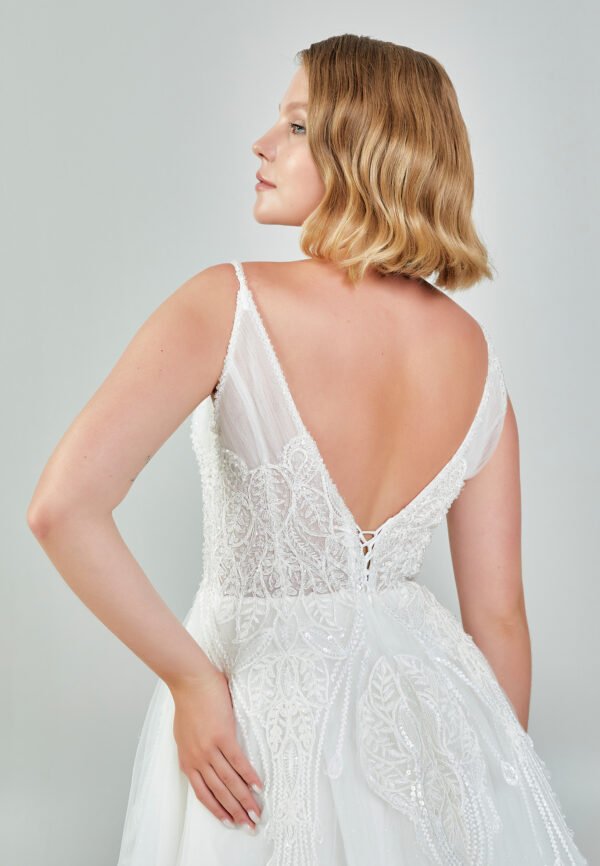 Sleeveless Maxi Tulle Regular Ecru Wedding Dress - Image 5