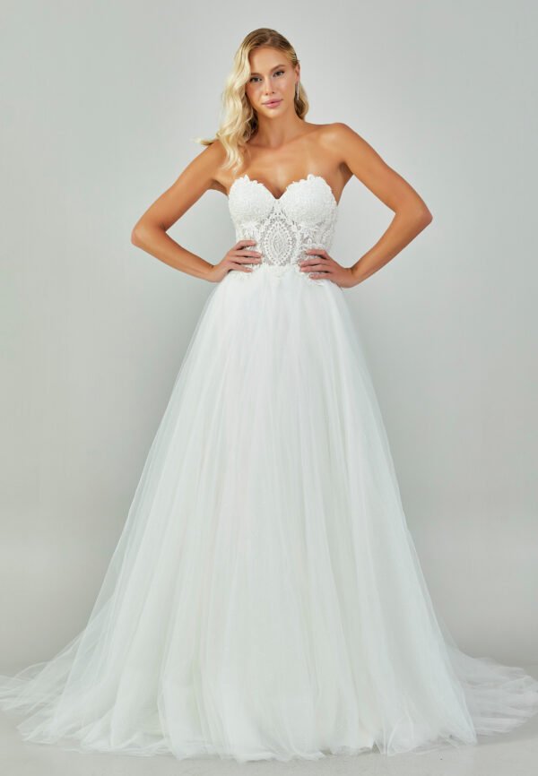 Sleeveless Maxi Tulle Regular Ecru Wedding Dress - Image 7