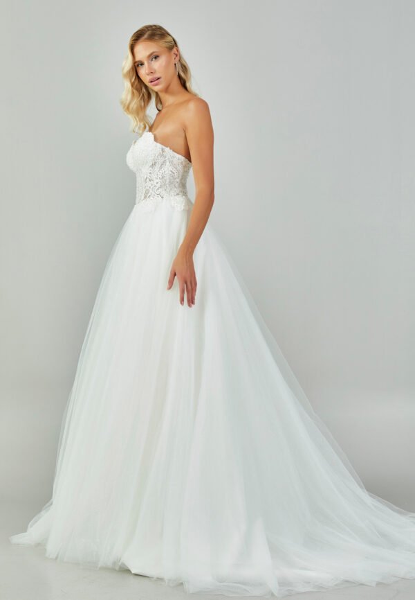Sleeveless Maxi Tulle Regular Ecru Wedding Dress - Image 5