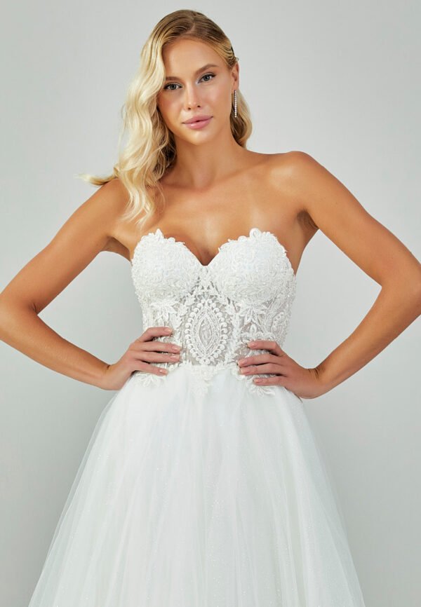 Sleeveless Maxi Tulle Regular Ecru Wedding Dress - Image 4