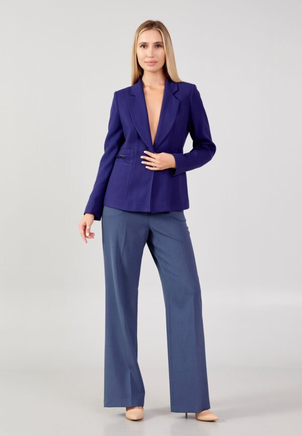 Long Sleeve Crepe Solid Color Regular Navy Jacket - Image 5
