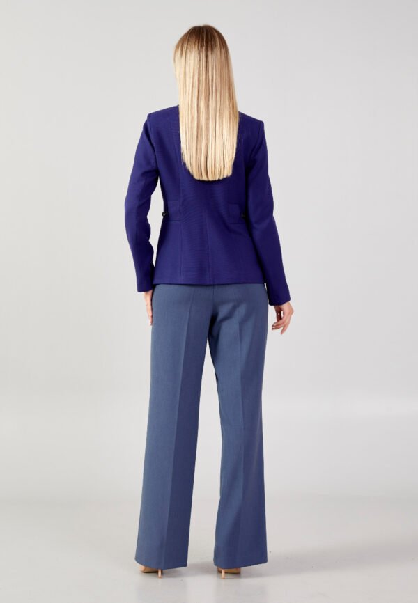 Long Sleeve Crepe Solid Color Regular Navy Jacket - Image 4