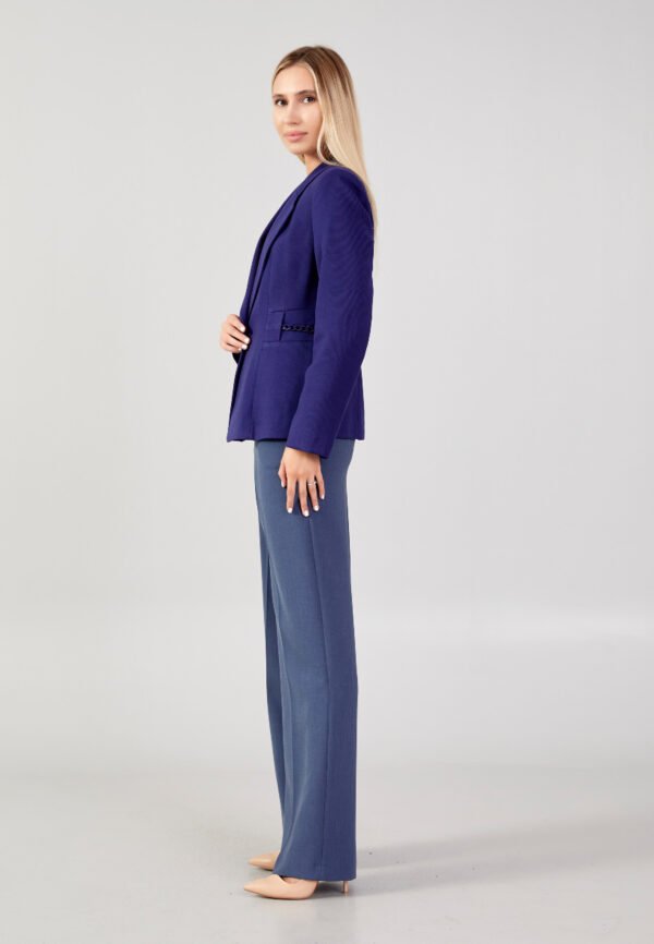 Long Sleeve Crepe Solid Color Regular Navy Jacket - Image 3