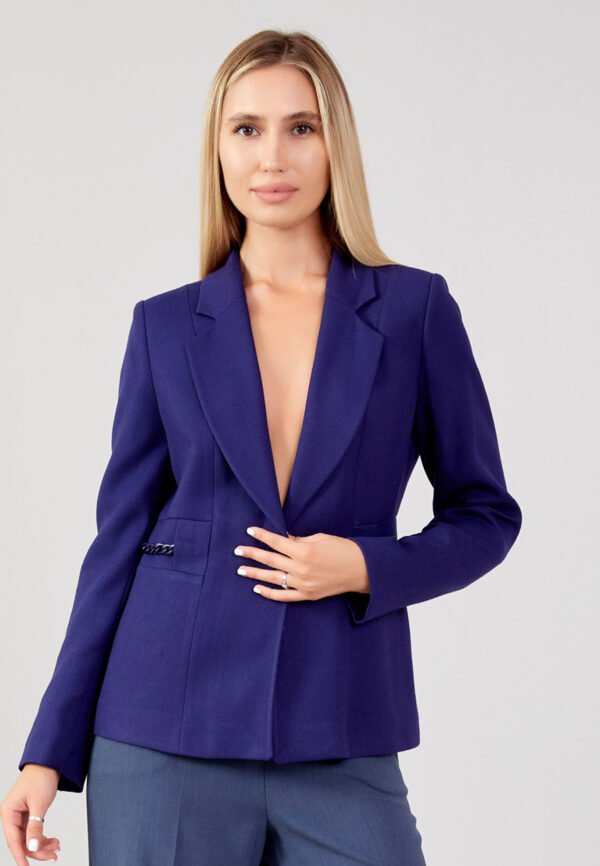 Long Sleeve Crepe Solid Color Regular Navy Jacket