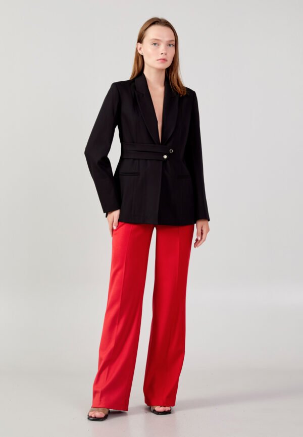 Long Sleeve Crepe Solid Color Regular Black Jacket - Image 4