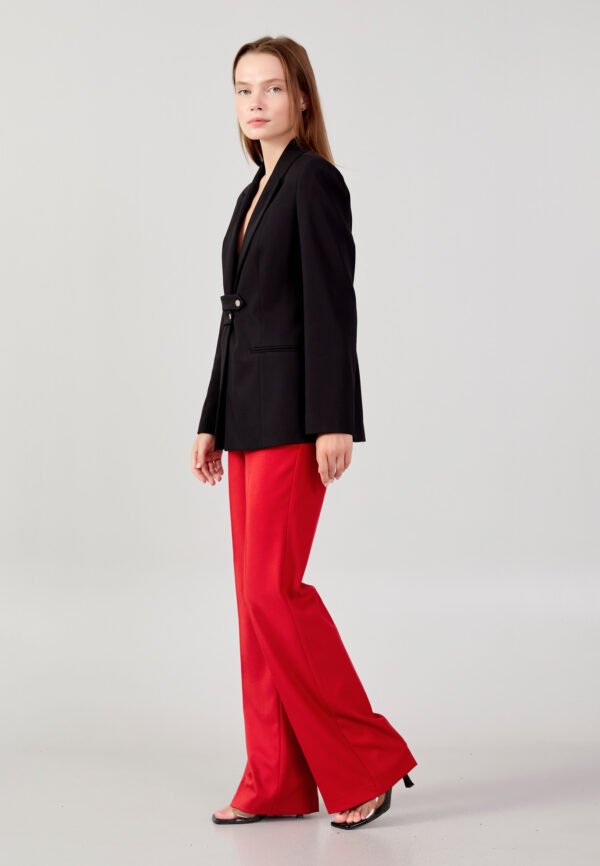 Long Sleeve Crepe Solid Color Regular Black Jacket - Image 2