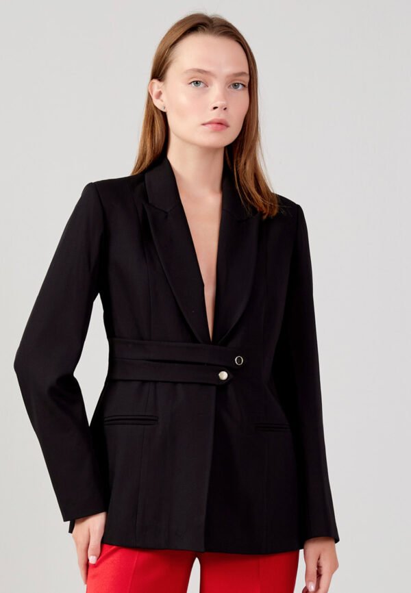 Long Sleeve Crepe Solid Color Regular Black Jacket