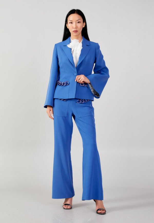 Long Sleeves Solid Color Regular Blue Jacket - Image 3