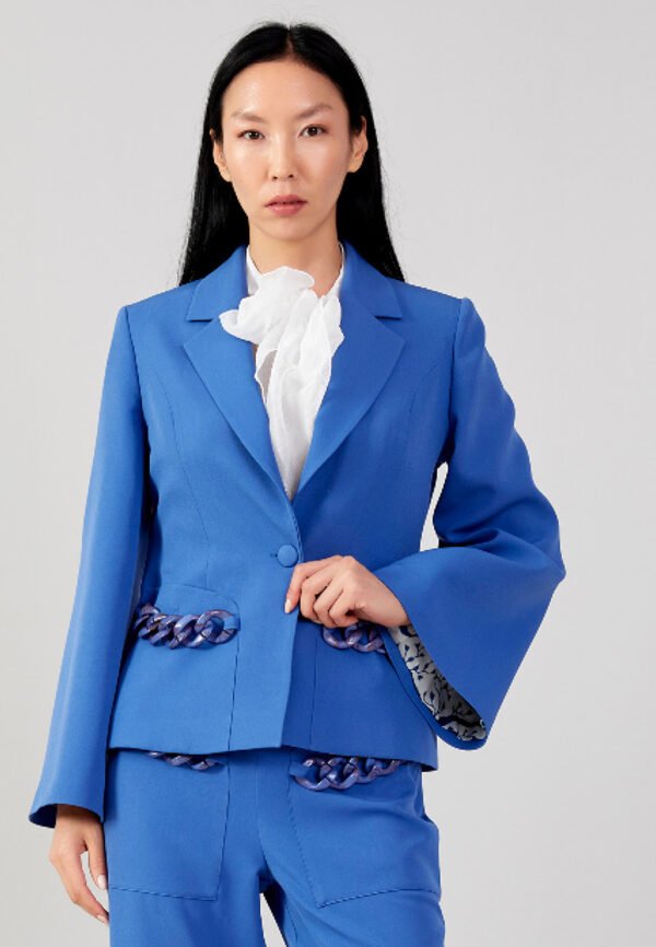 Long Sleeves Solid Color Regular Blue Jacket