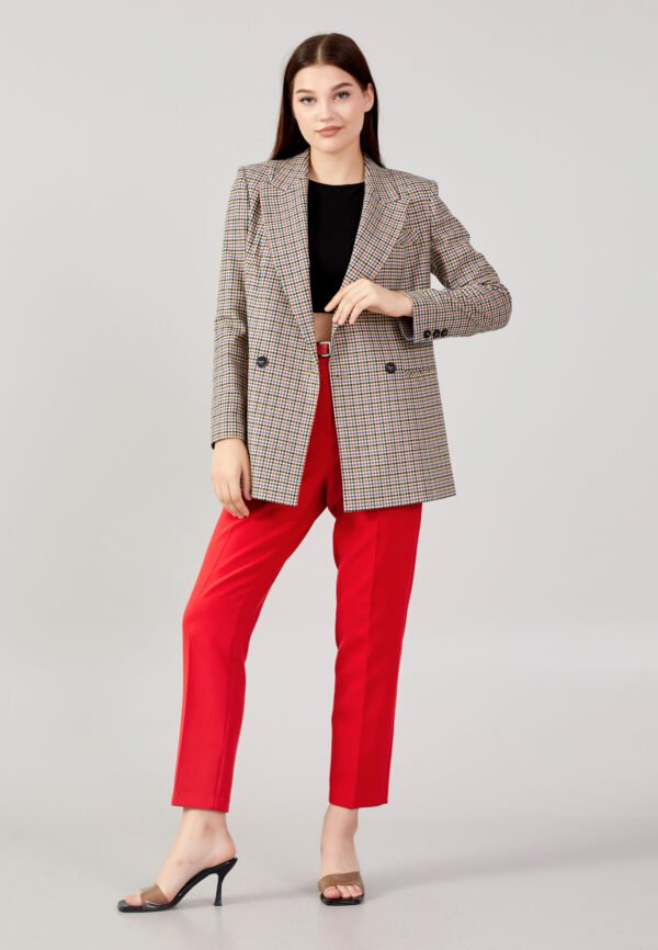 Long Sleeve Polyester Plaid Regular Beige Jacket - Image 4