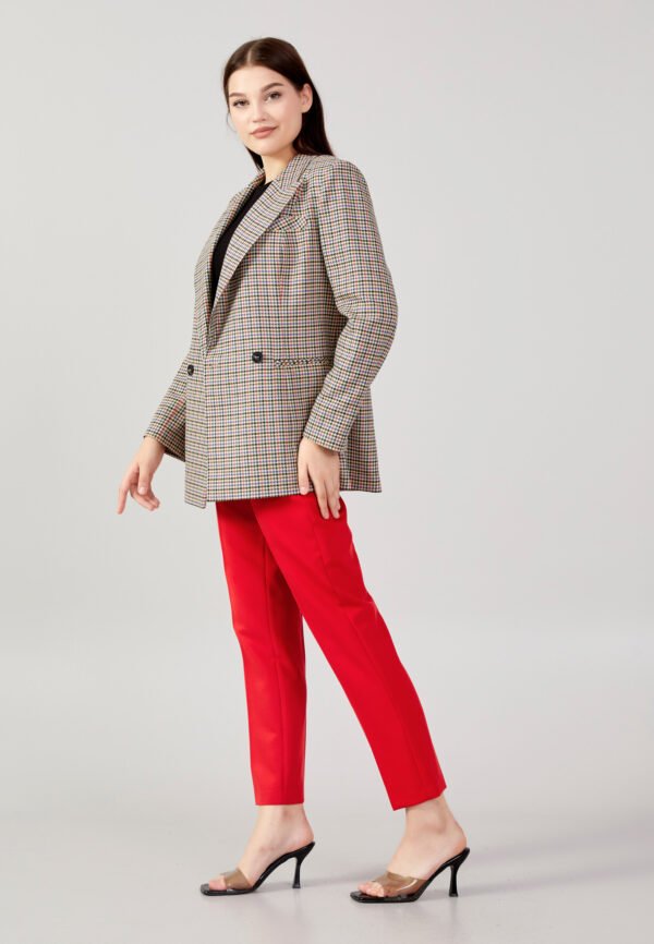 Long Sleeve Polyester Plaid Regular Beige Jacket - Image 2