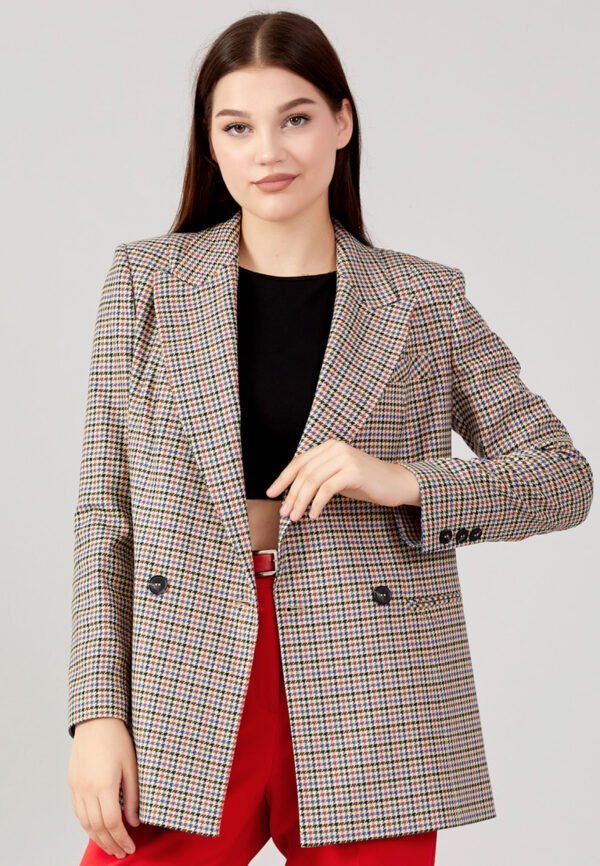 Long Sleeve Polyester Plaid Regular Beige Jacket