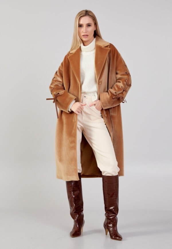 Wool Solid Color Regular Brown Coat - Image 3