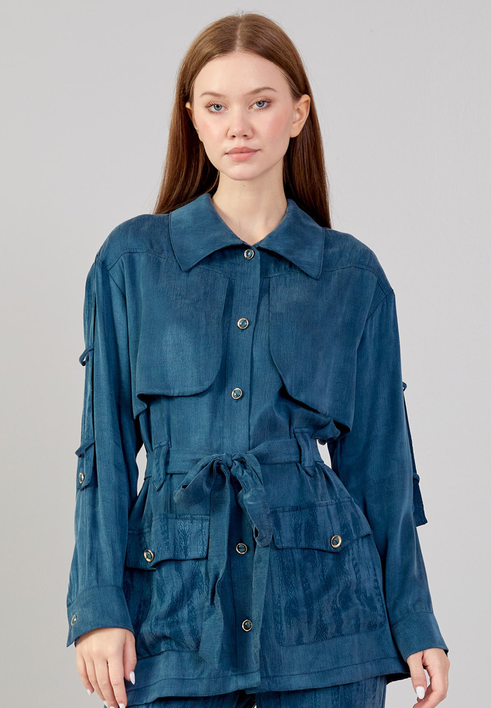 Long Sleeve Solid Color Regular Blue Shirt