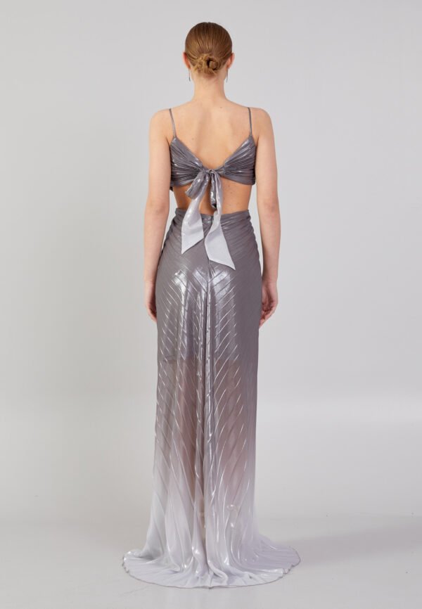 Sleeveless Maxi Tulle Column Regular Silver White Evening Dress - Image 4