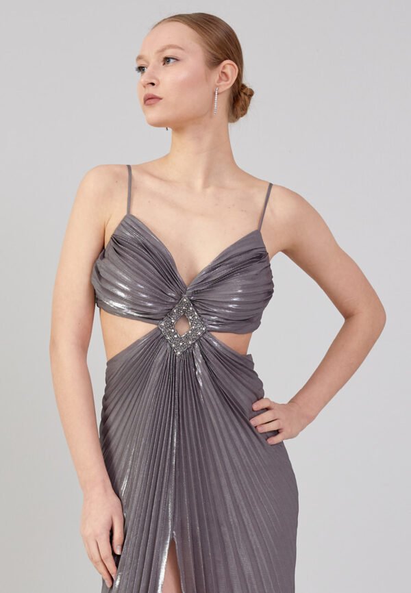 Sleeveless Maxi Tulle Column Regular Silver White Evening Dress