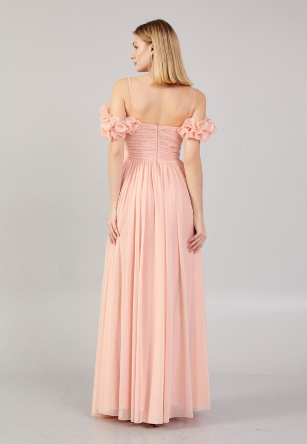 Off Shoulder Maxi Chiffon Column Regular Pink Evening Dress - Image 3