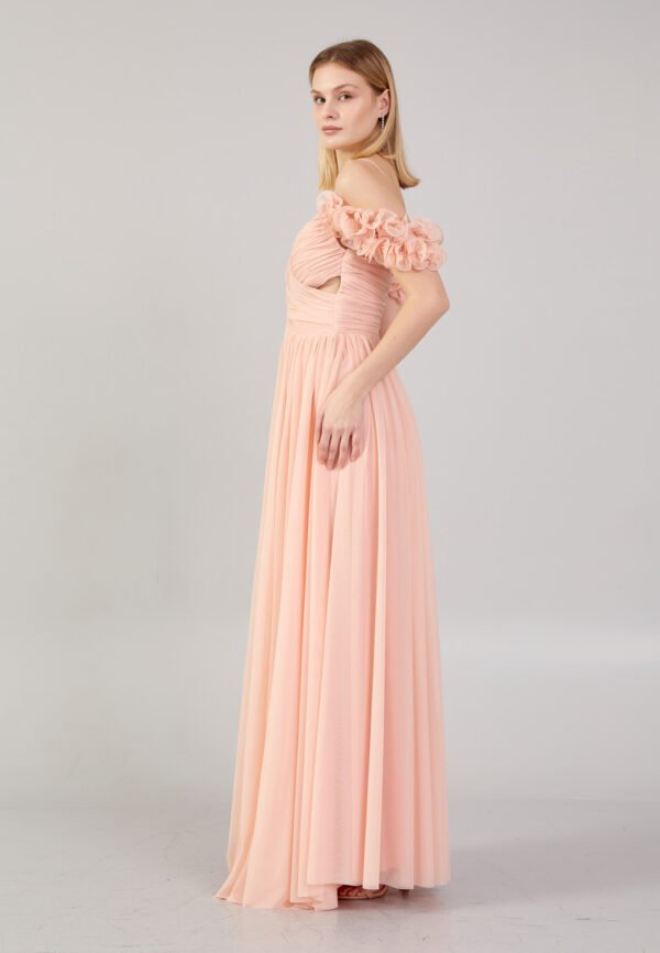 Off Shoulder Maxi Chiffon Column Regular Pink Evening Dress - Image 2