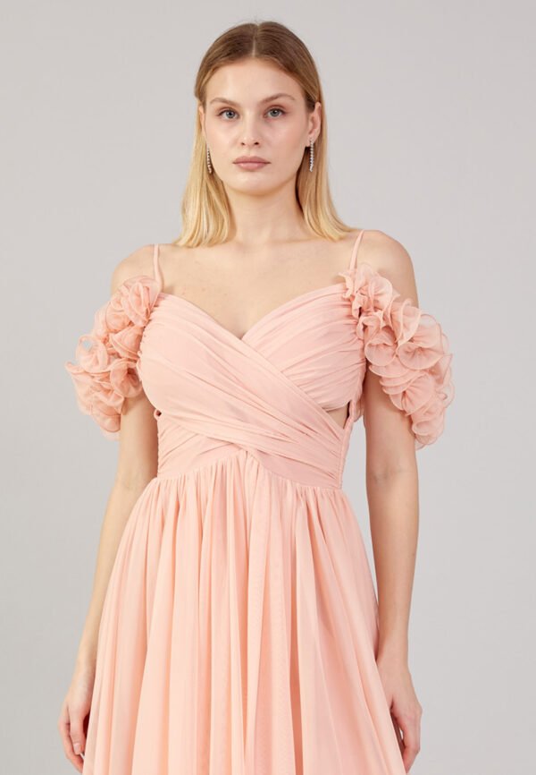 Off Shoulder Maxi Chiffon Column Regular Pink Evening Dress