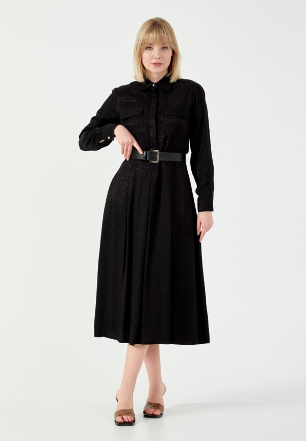 Long Sleeve Midi Viscose Column Regular Black Casual Dress - Image 5