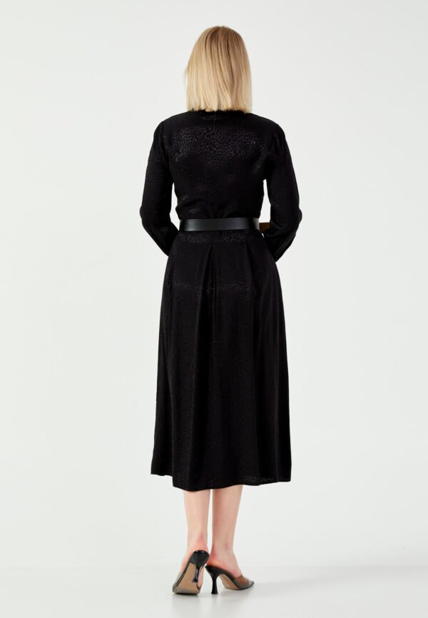 Long Sleeve Midi Viscose Column Regular Black Casual Dress - Image 4