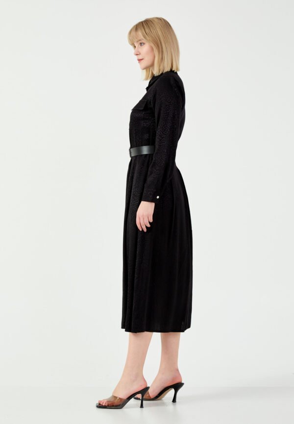 Long Sleeve Midi Viscose Column Regular Black Casual Dress - Image 3