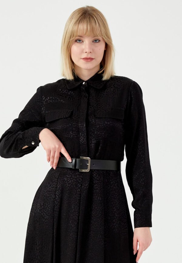 Long Sleeve Midi Viscose Column Regular Black Casual Dress