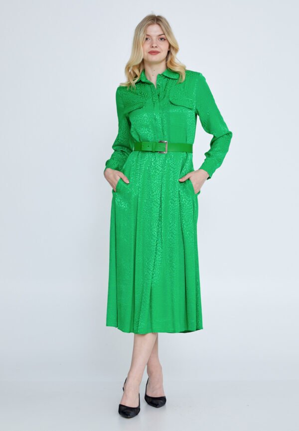 Long Sleeve Midi Viscose Column Regular Green Casual Dress - Image 5