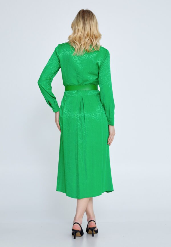 Long Sleeve Midi Viscose Column Regular Green Casual Dress - Image 4