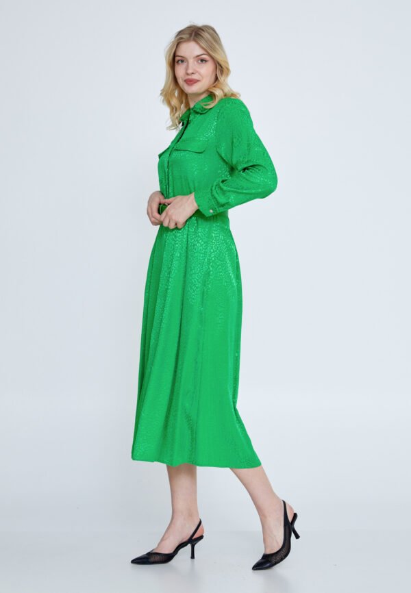 Long Sleeve Midi Viscose Column Regular Green Casual Dress - Image 3