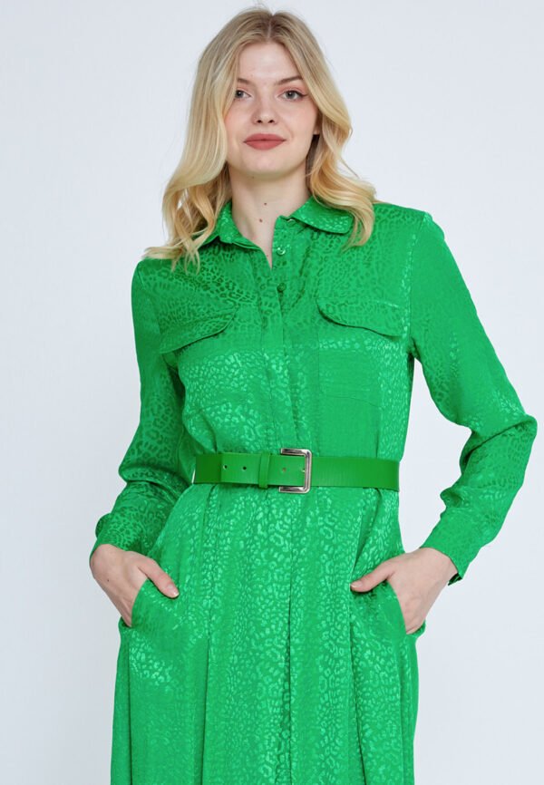 Long Sleeve Midi Viscose Column Regular Green Casual Dress