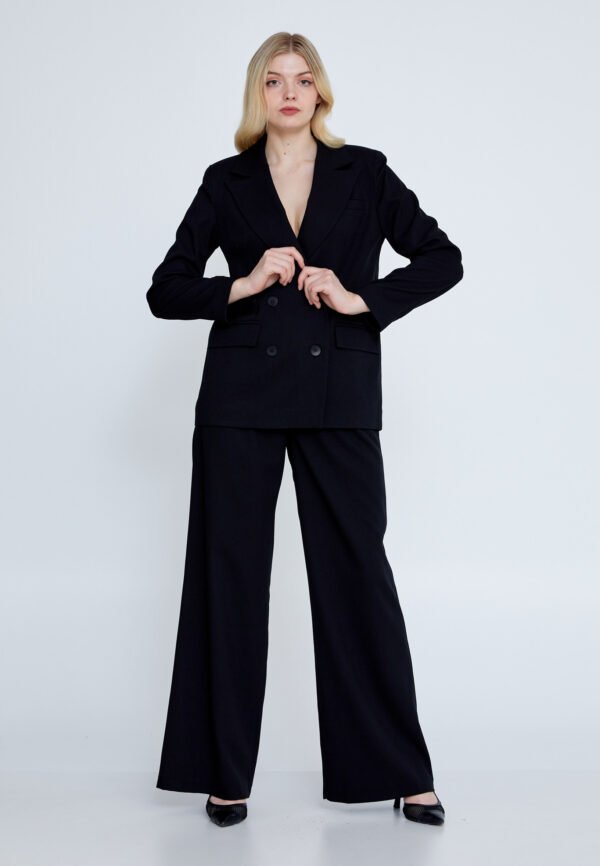 Long Sleeve Linen Solid Regular Black Jacket - Image 5