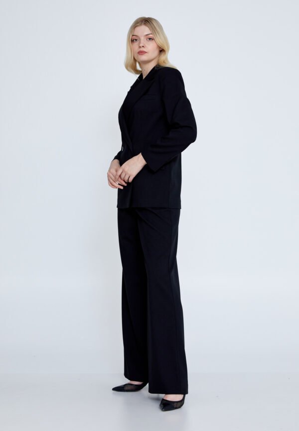 Long Sleeve Linen Solid Regular Black Jacket - Image 3