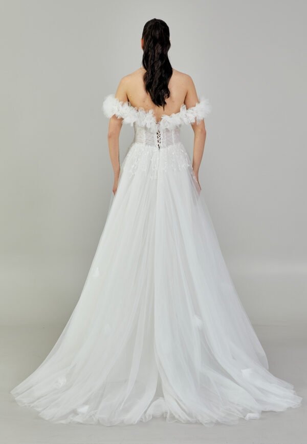 Off Shoulder Maxi Tulle Regular Ecru Wedding Dress - Image 7