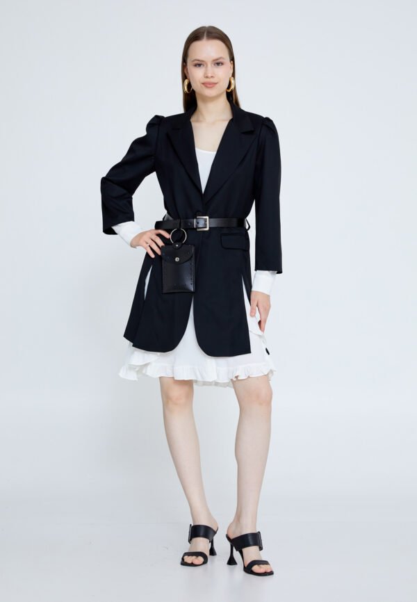 Long Sleeve Polyester Solid Color Regular Black White Two-Piece Outfit - Image 5