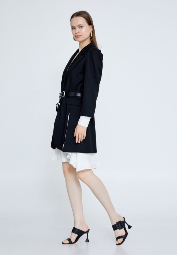 Long Sleeve Polyester Solid Color Regular Black White Two-Piece Outfit - Image 3