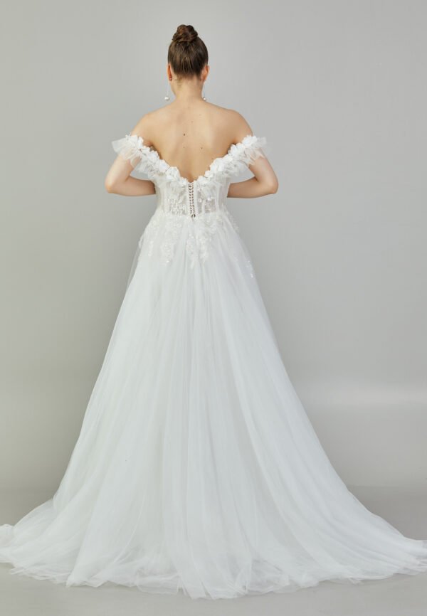 Off Shoulder Maxi Tulle Regular Ecru Wedding Dress - Image 7
