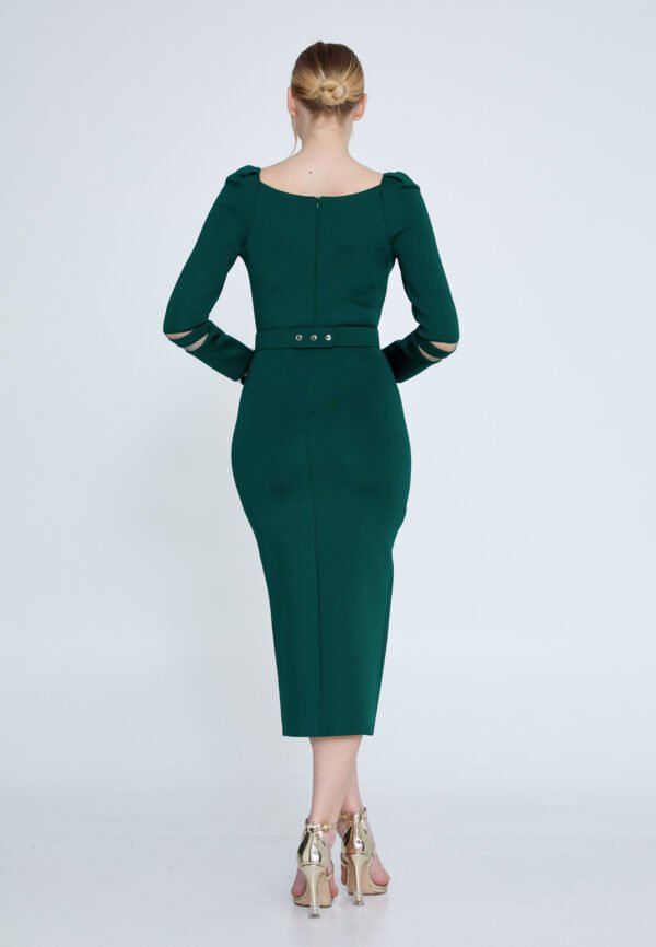Long Sleeve Mid Crepe Солити Regutar Green Eving Dress - Image 4