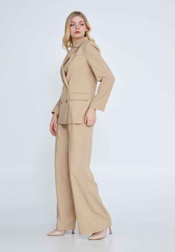 Long Sleeve Linen Solid Color Regular Beige Jacket - Image 3