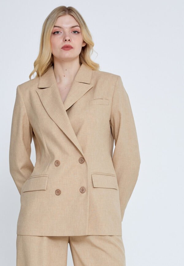 Long Sleeve Linen Solid Color Regular Beige Jacket - Image 2