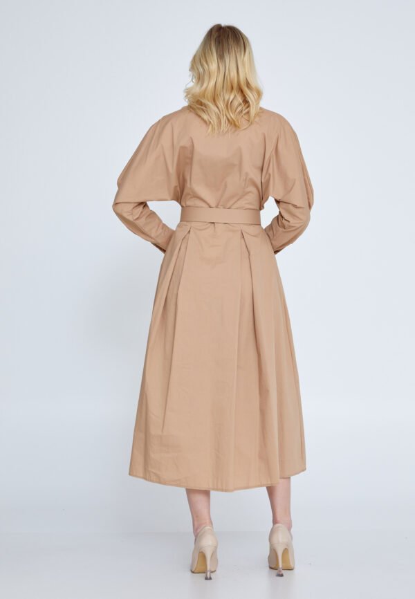 Long Sleeve Midi Polyester Column Regular Beige Casual Dress - Image 3